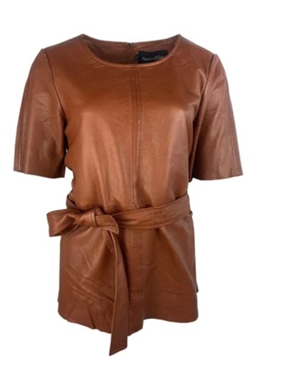 Transmission  Leather tabacco t-shirt  belted  3/4 zipper back woman 2XL/44/ 12